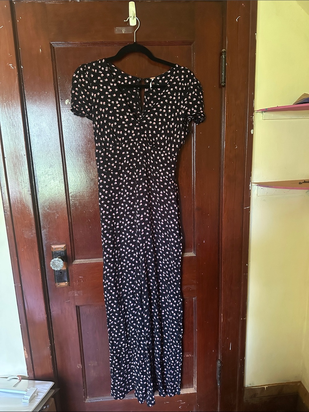 Black Floral Jumpsuit with Small Pink Flowers from Free People